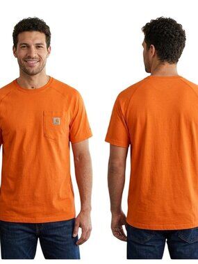 Carhartt Mens Work T-Shirt Medium Orange Relaxed Fit Short Sleeve Pocket Tee